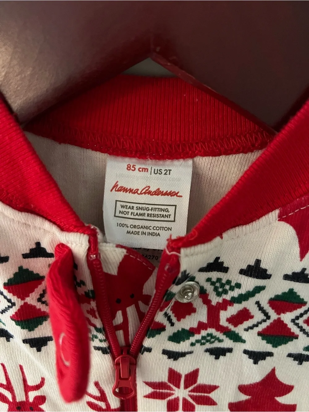Hanna Andersson 2T Christmas Reindeer Organic Cotton Zip Pajamas